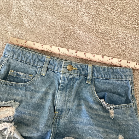 7 For All Mankind Light Blue Distressed Jean Shorts - Picture 5 of 7